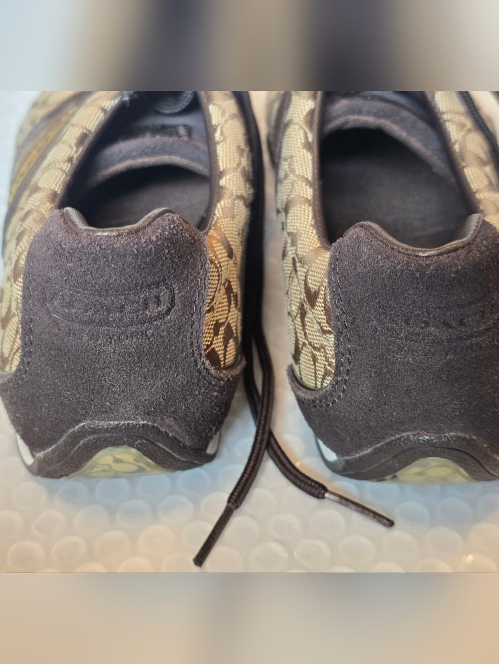 COACH New York REMONNA Brown Logo Shoes Sneakers Beige Canvas Suede Lace Up 8.5M - Picture 5 of 9